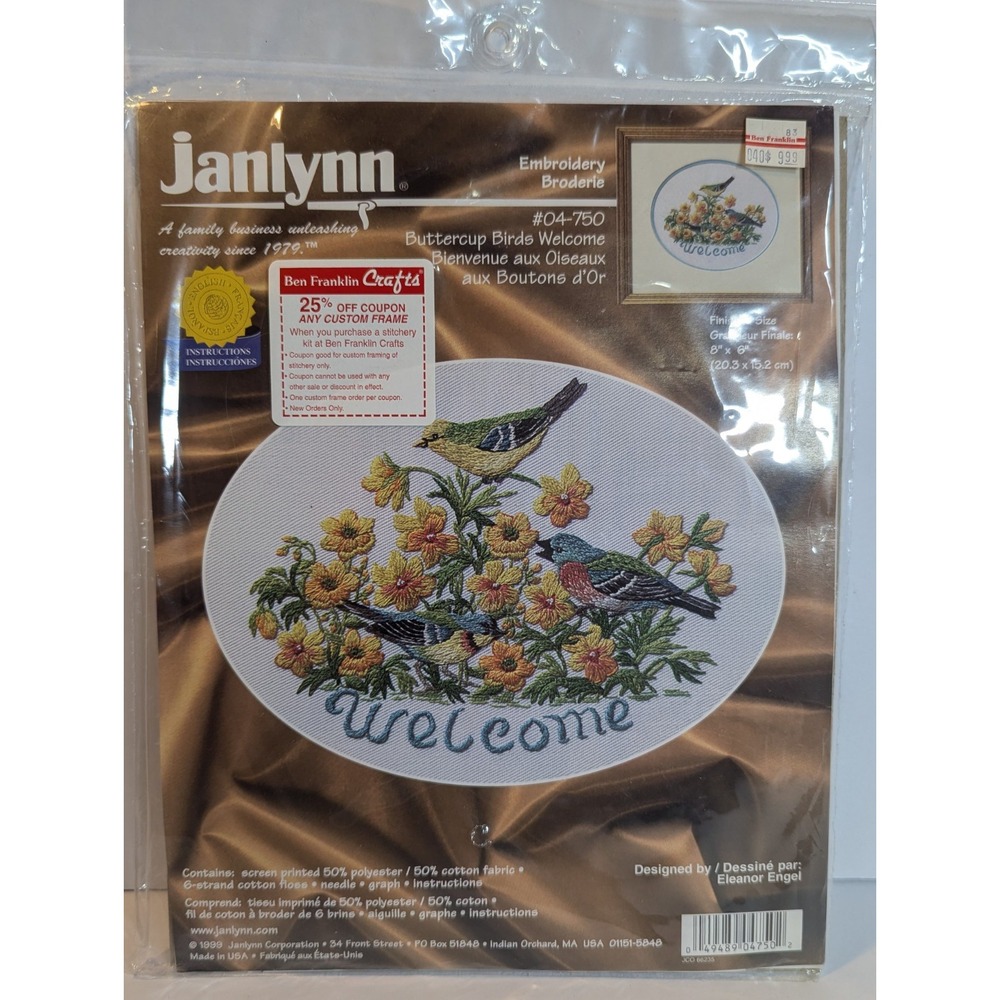JANLYNN EMBROIDERY PATTERN #04-750 BUTTERCUP BIRDS WELCOME‎